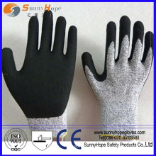 Latex Foma Revêtue de gants manuels résistant à la coupe au niveau 5